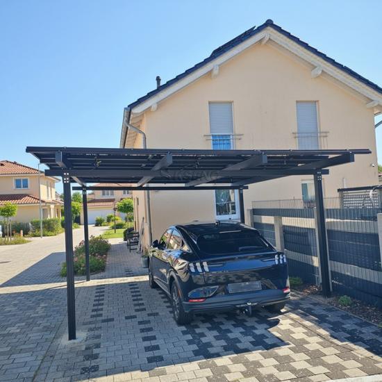 Modern solar carport for homes combining renewable energy production with functional outdoor parking coverage Modern solar carport for homes combining renewable energy production with functional outdoor parking coverage